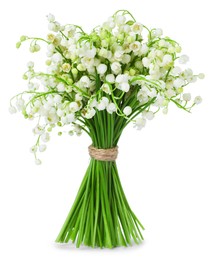 Photo of Bouquet of beautiful lily of the valley flowers isolated on white