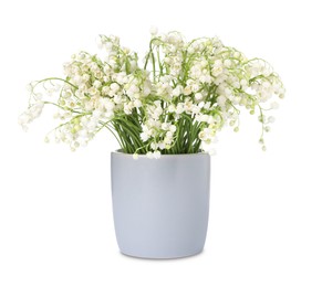 Photo of Bouquet of beautiful lily of the valley flowers isolated on white