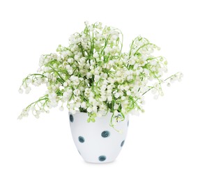 Photo of Bouquet of beautiful lily of the valley flowers isolated on white