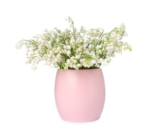 Photo of Bouquet of beautiful lily of the valley flowers isolated on white