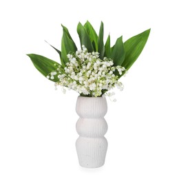 Photo of Bouquet of beautiful lily of the valley flowers isolated on white