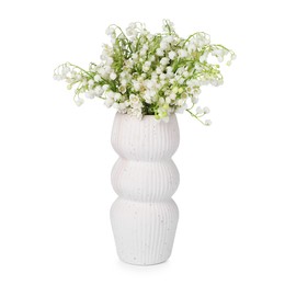 Photo of Bouquet of beautiful lily of the valley flowers isolated on white