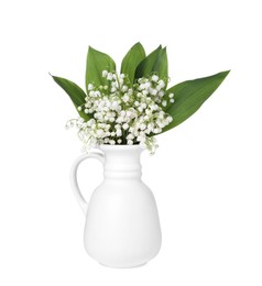 Photo of Bouquet of beautiful lily of the valley flowers isolated on white