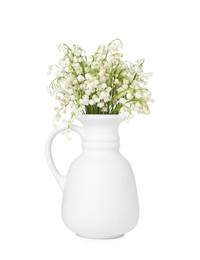 Photo of Bouquet of beautiful lily of the valley flowers isolated on white