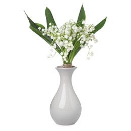 Photo of Bouquet of beautiful lily of the valley flowers isolated on white