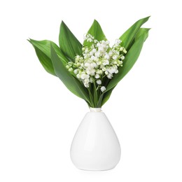 Photo of Bouquet of beautiful lily of the valley flowers isolated on white