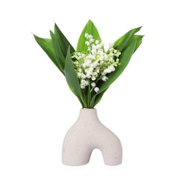 Photo of Bouquet of beautiful lily of the valley flowers isolated on white