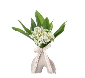 Photo of Bouquet of beautiful lily of the valley flowers isolated on white