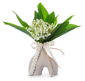 Photo of Bouquet of beautiful lily of the valley flowers isolated on white
