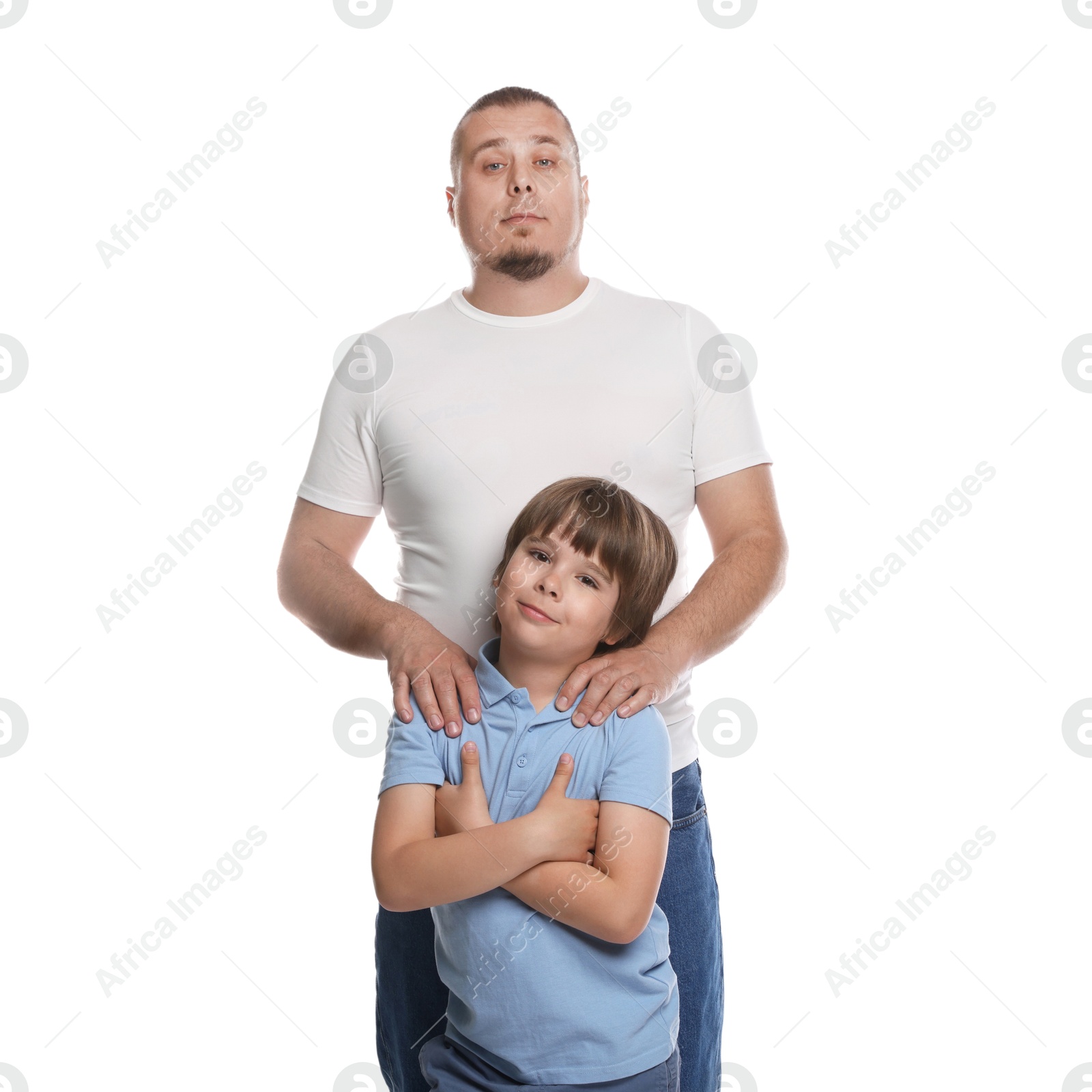 Father with his son on white background Photo of Father with his son on white background