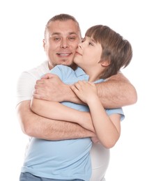 Photo of Father with his son on white background