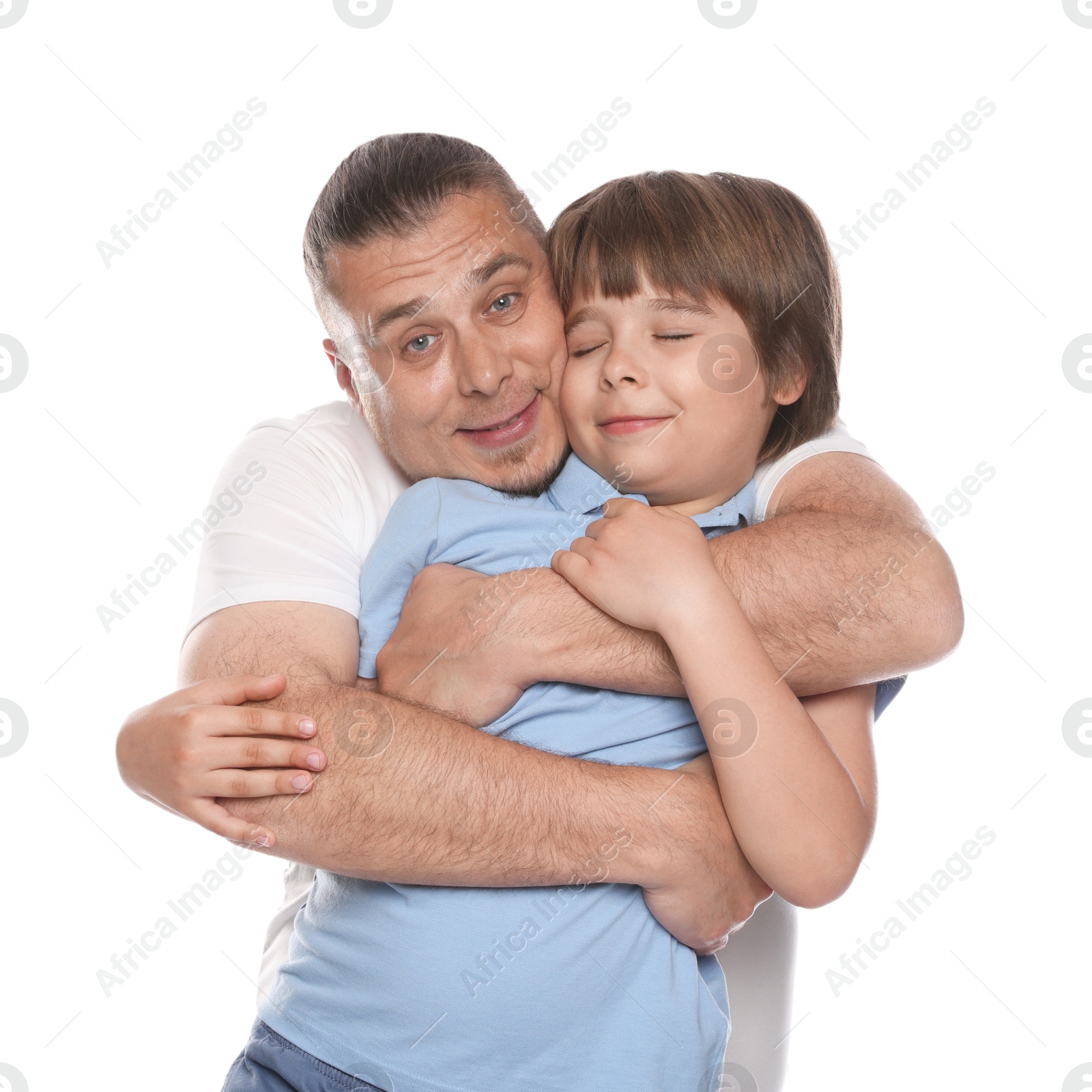 Father with his son on white background Photo of Father with his son on white background