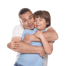 Photo of Father with his son on white background