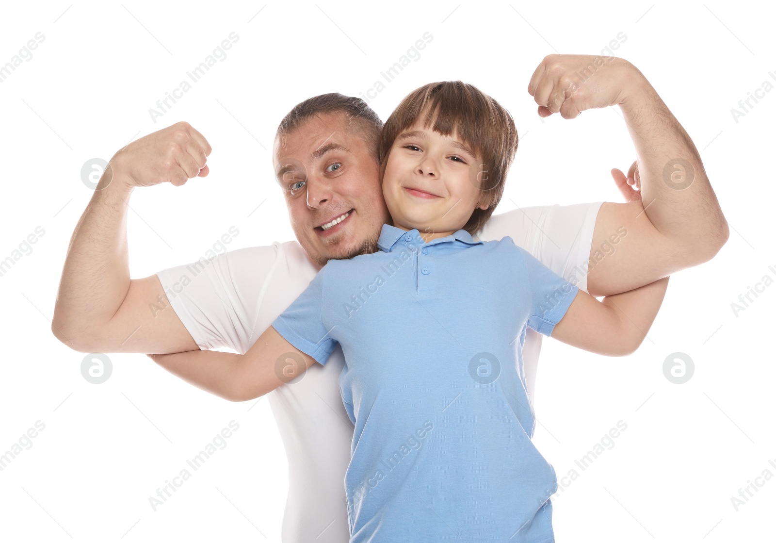 Father with his son on white background Photo of Father with his son on white background