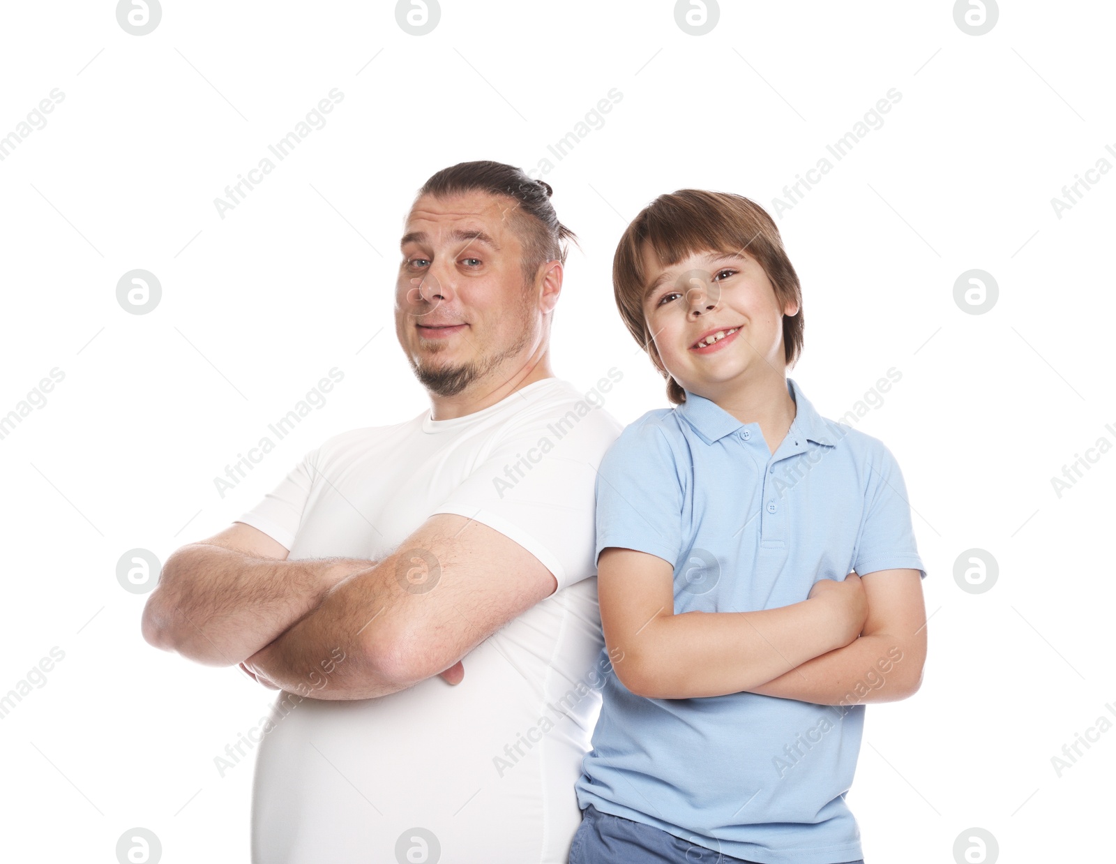 Father with his son on white background Photo of Father with his son on white background
