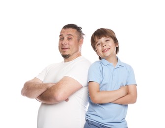 Photo of Father with his son on white background