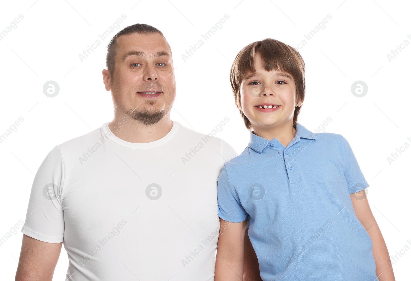 Father with his son on white background Photo of Father with his son on white background