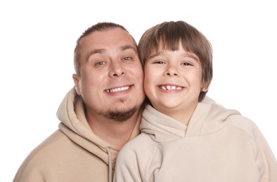 Photo of Father with his son on white background