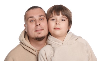 Photo of Father with his son on white background