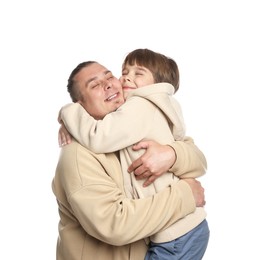 Photo of Father with his son on white background