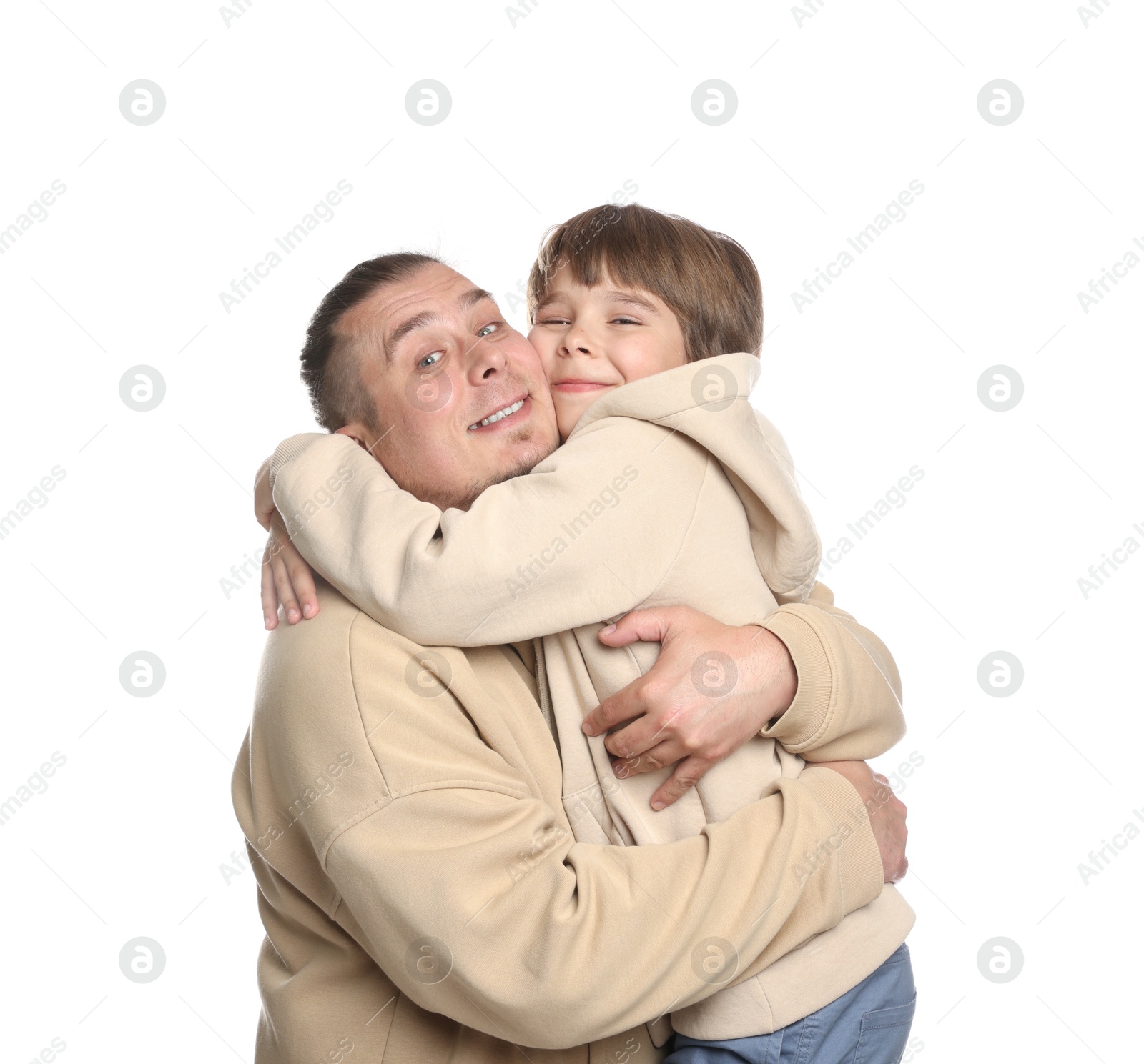 Father with his son on white background Photo of Father with his son on white background