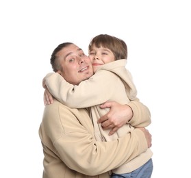 Photo of Father with his son on white background