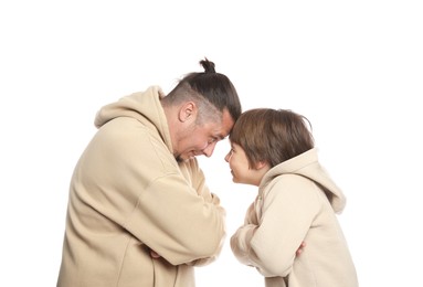 Photo of Father with his son on white background