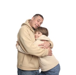 Photo of Father with his son on white background