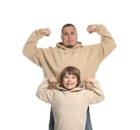 Photo of Father with his son on white background