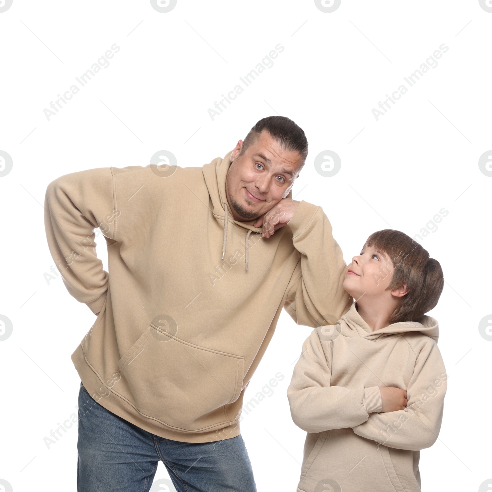 Father with his son on white background Photo of Father with his son on white background