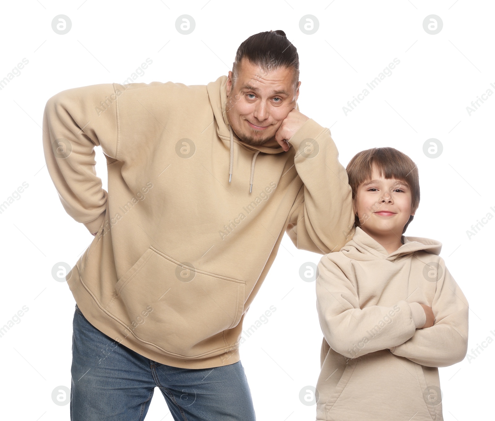Father with his son on white background Photo of Father with his son on white background