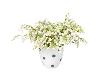 Photo of Bouquet of beautiful lily of the valley flowers isolated on white