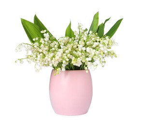 Photo of Bouquet of beautiful lily of the valley flowers isolated on white