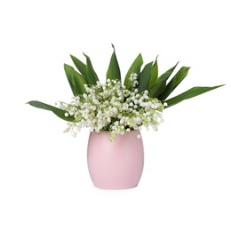 Photo of Bouquet of beautiful lily of the valley flowers isolated on white