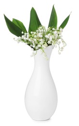 Photo of Bouquet of beautiful lily of the valley flowers isolated on white