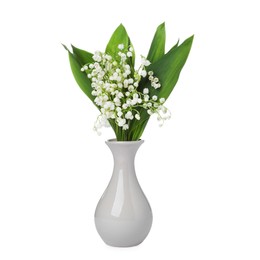 Photo of Bouquet of beautiful lily of the valley flowers isolated on white