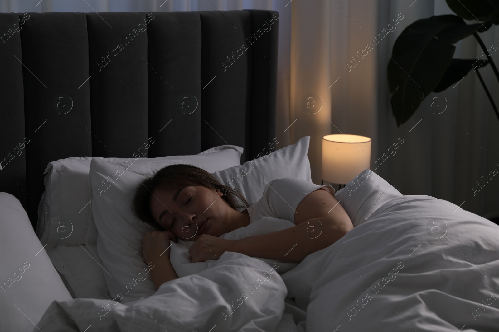 Beautiful woman sleeping in bed at home Photo of Beautiful woman sleeping in bed at home