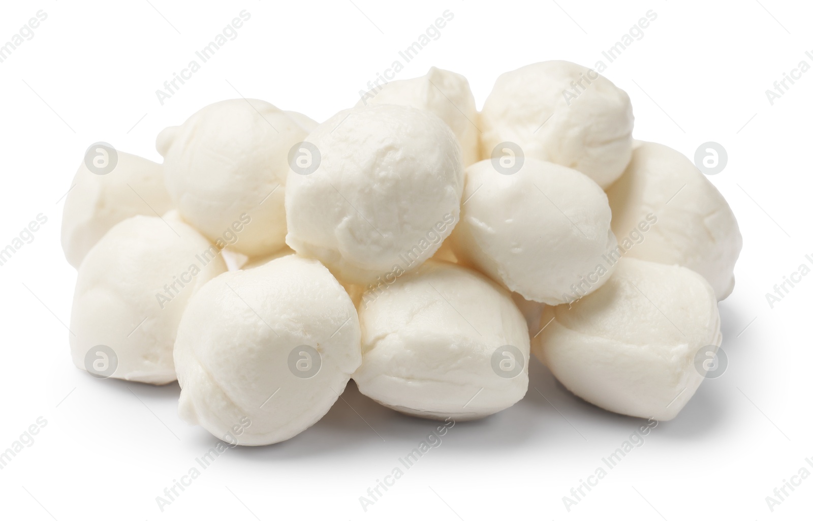 Many tasty mozzarella cheese balls isolated on white Photo of Many tasty mozzarella cheese balls isolated on white