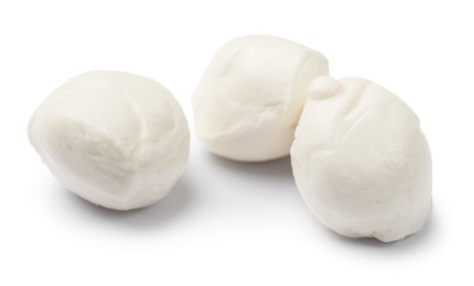 Photo of Three tasty mozzarella cheese balls isolated on white