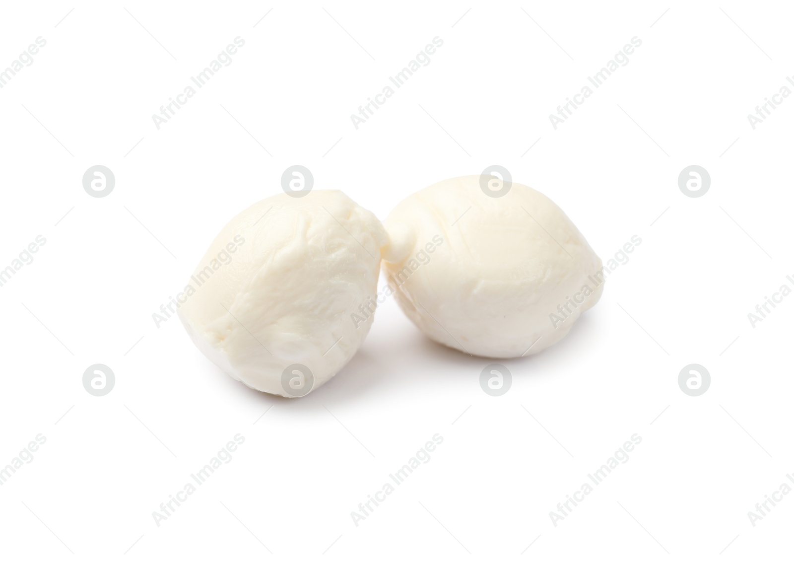 Two tasty mozzarella cheese balls isolated on white Photo of Two tasty mozzarella cheese balls isolated on white
