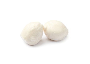 Photo of Two tasty mozzarella cheese balls isolated on white