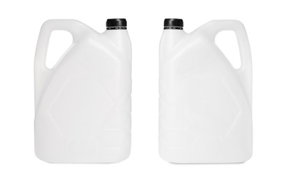 Image of Plastic canister on white background, collage. View from different sides