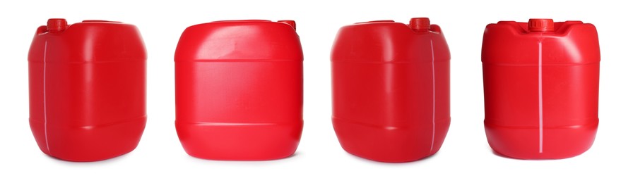 Image of Plastic canister on white background, collage. View from different sides