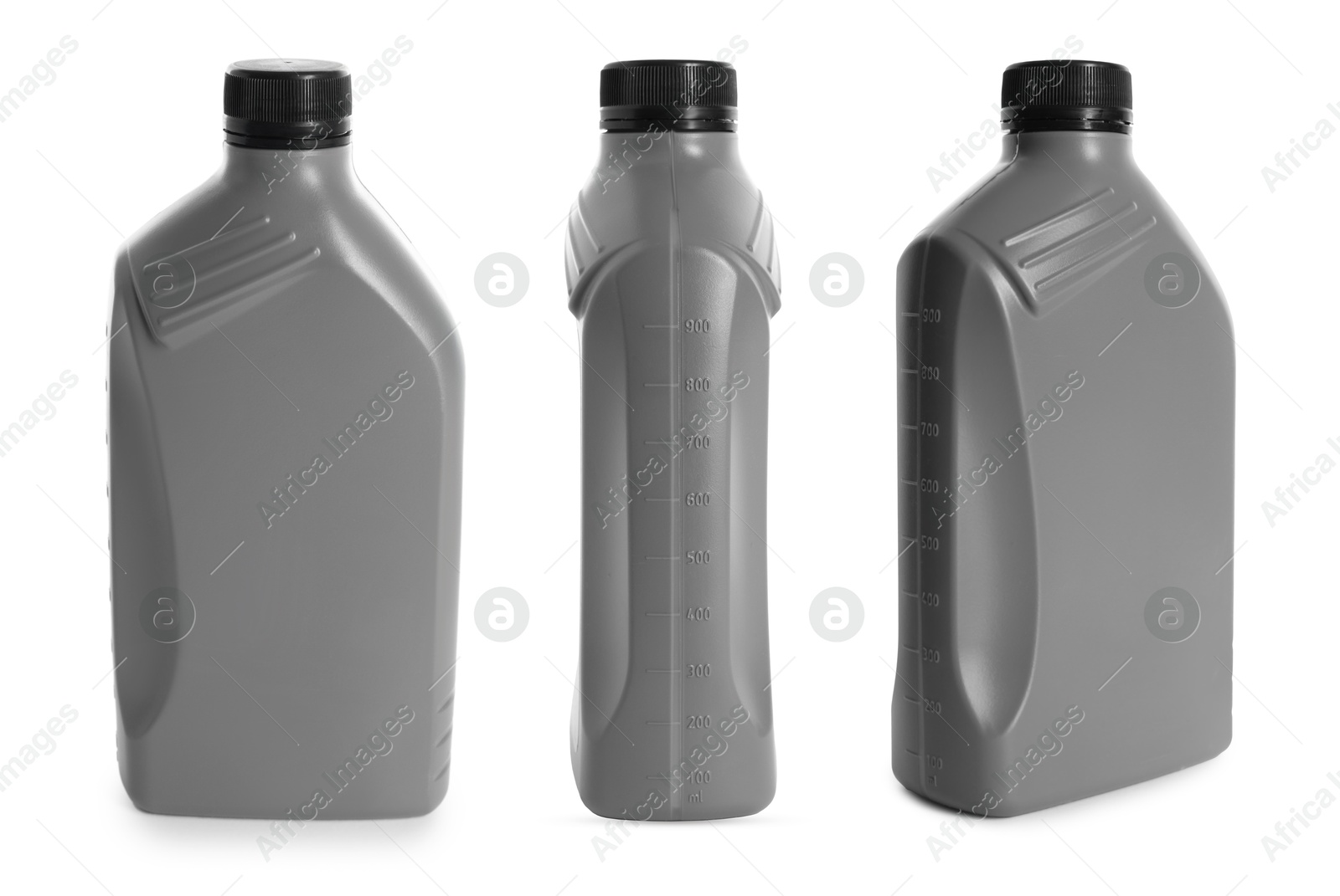 Image of Plastic canister on white background, collage. View from different sides
