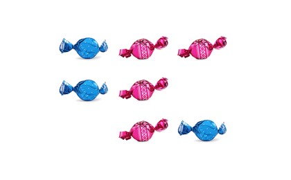Image of Tic-tac-toe game made of different candies on white background