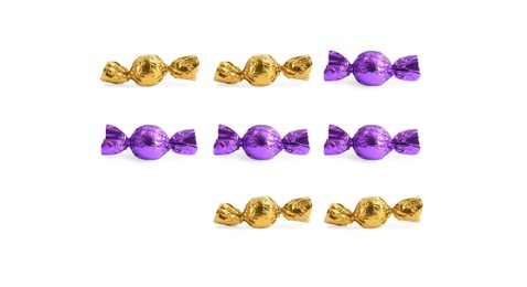 Image of Tic-tac-toe game made of different candies on white background