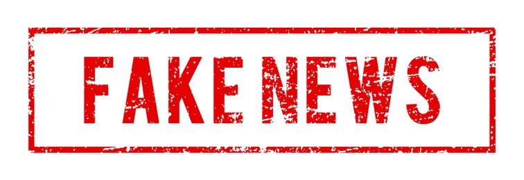 Illustration of Red Fake News stamp on white background