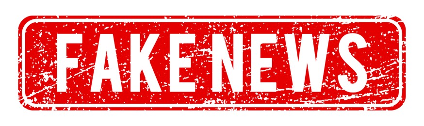 Illustration of Red Fake News stamp on white background