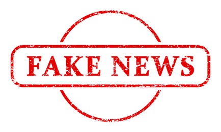 Illustration of Red Fake News stamp on white background