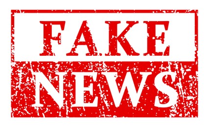 Illustration of Red Fake News stamp on white background